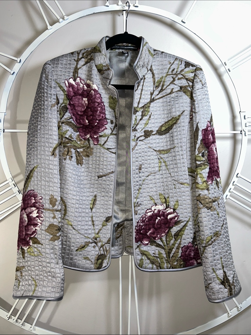 Linda Allard Ellen Tracy Silk/Wool Blend Quilted Floral Jacket